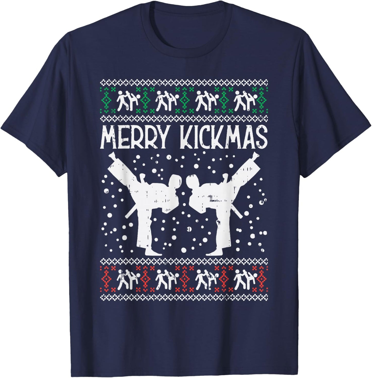 Merry Kickmas Ugly Christmas Karate Jiu Jitsu Martial Gift T-Shirt - T-Shirt | Navy