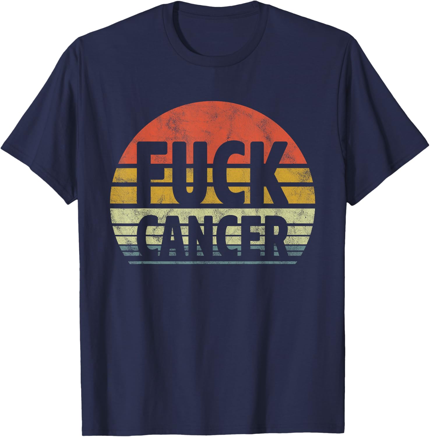 Fuck Cancer Breast Cancer Awareness Gift Retro Distressed T-Shirt - T-Shirt | Navy