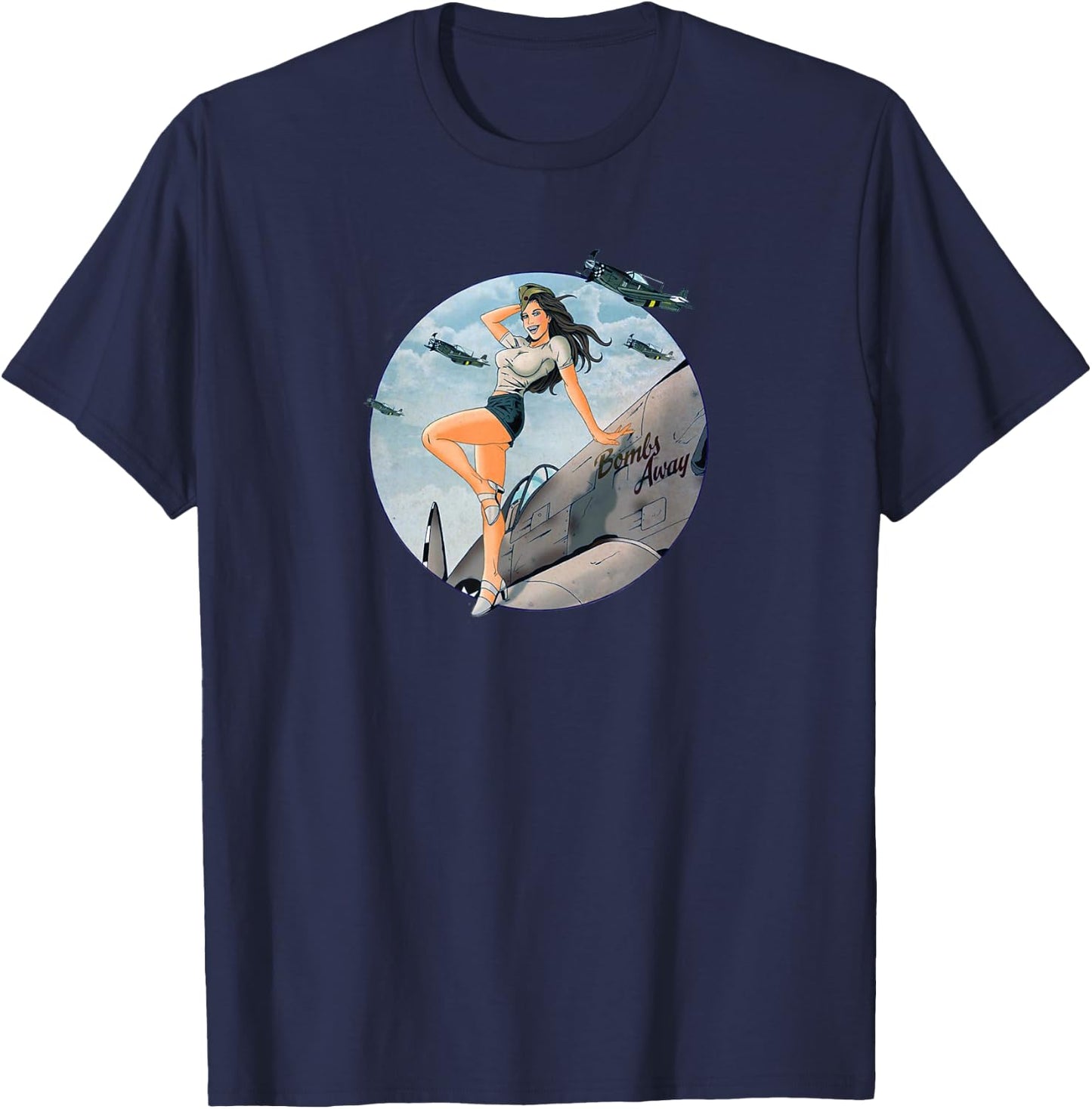 Pinup Girls Air Force Bombs Away WW2 Poster T-Shirt - T-Shirt | Navy