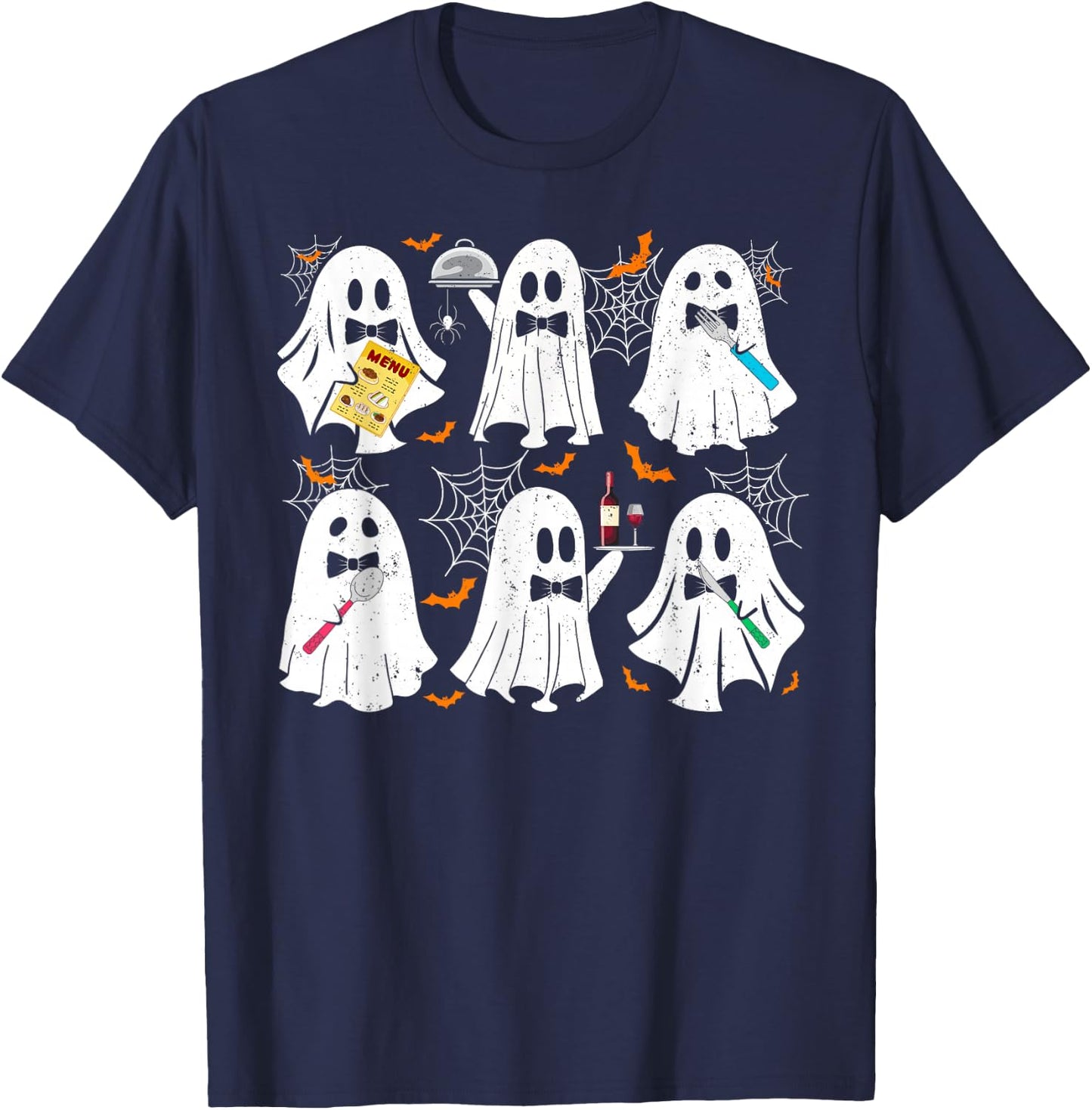 Ghost Waiter Waitress Funny Costume For Halloween Men Women T-Shirt - T-Shirt | Navy