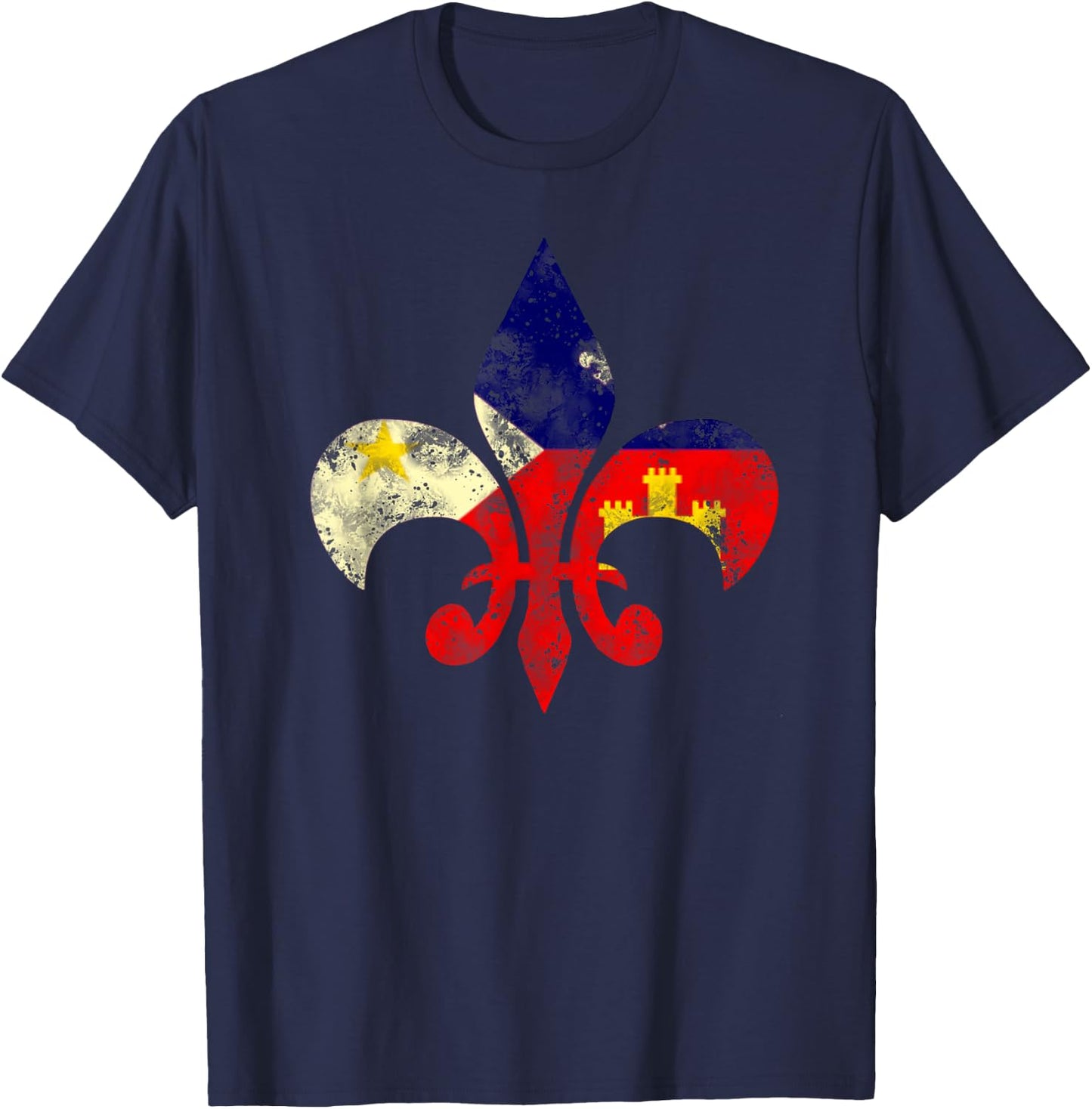 Louisiana Cajun Proud Acadiana Flag Distressed Fleur T-Shirt - T-Shirt | Navy