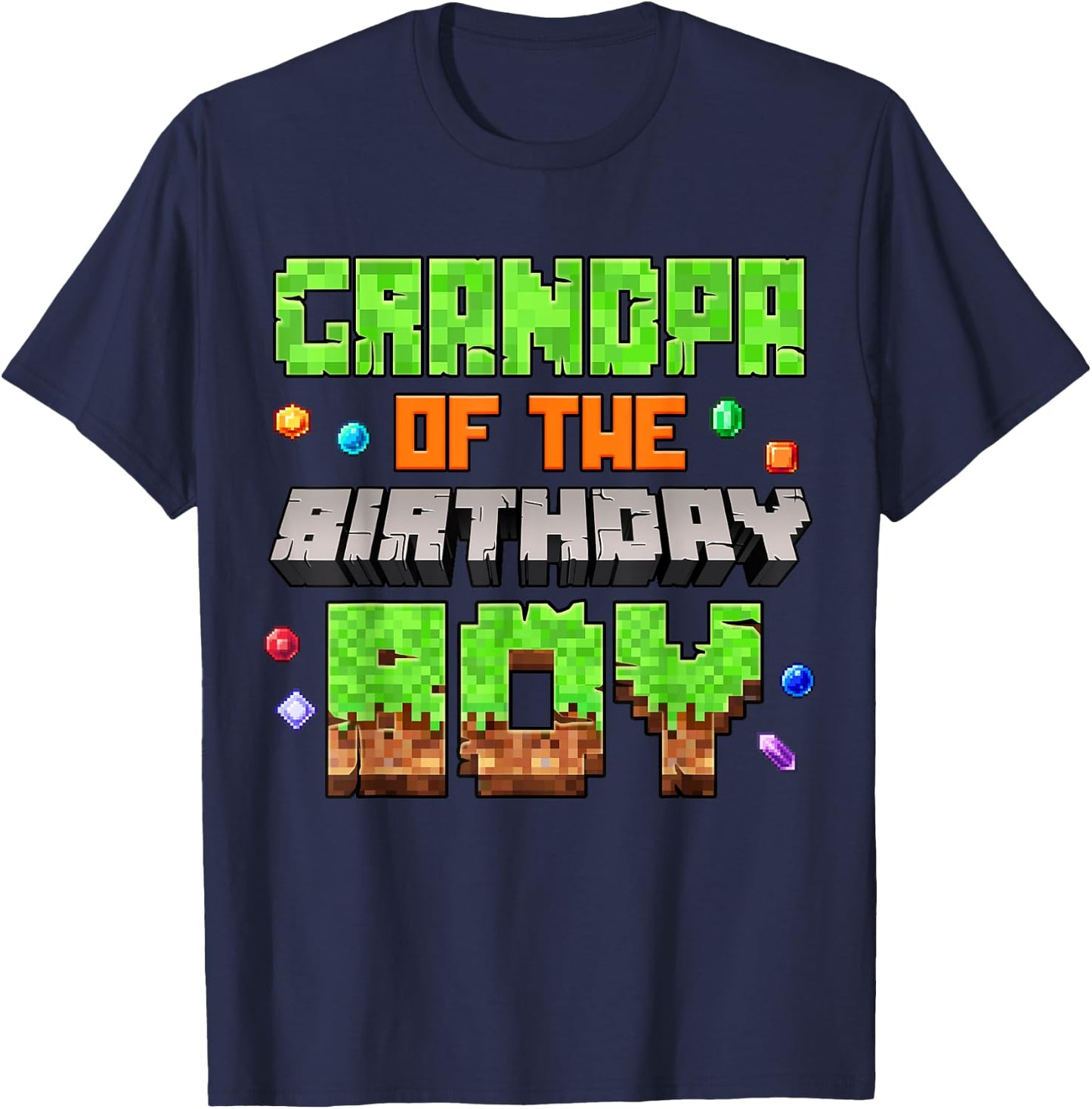 Grandpa Of The Birthday Boy Pixel Gaming Video Game Kids T-Shirt - T-Shirt | Navy
