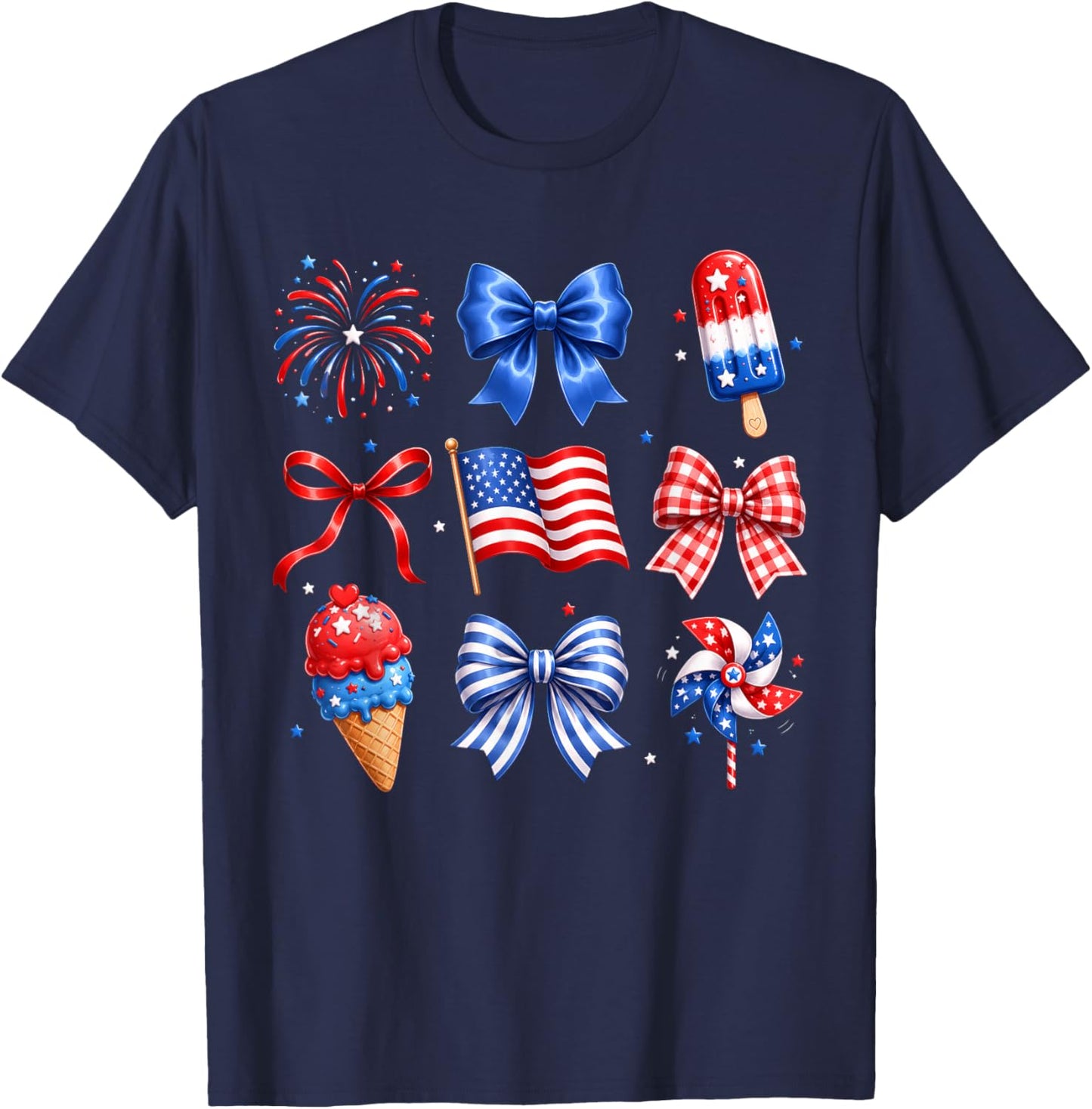 Coquette Bow Ice Cream America Patriotic 4th of July Women T-Shirt - T-Shirt | Navy