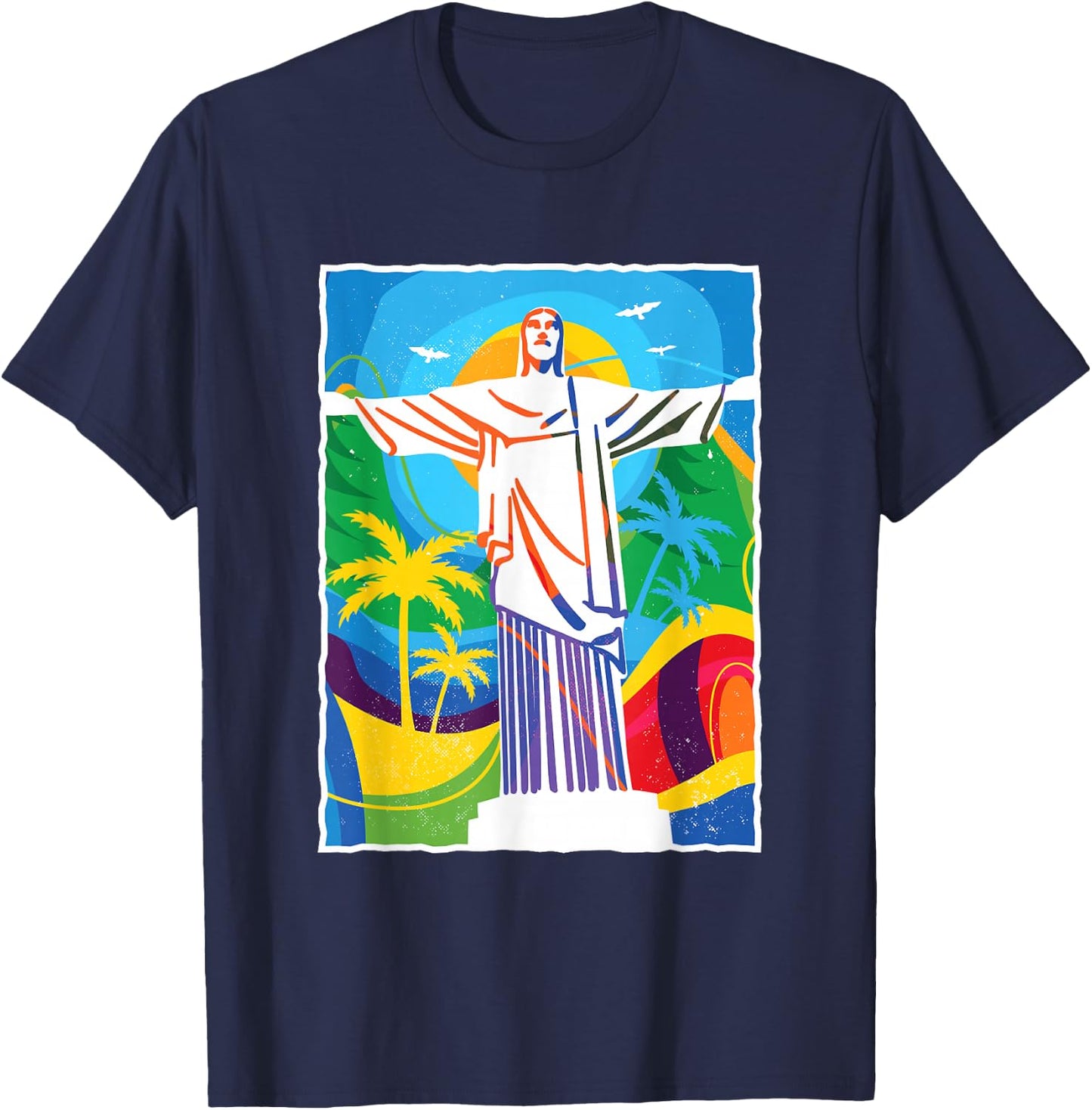 Rio De Janeiro - Colourful Jesus Brazil Travel Souvenir Gift T-Shirt - T-Shirt | Navy