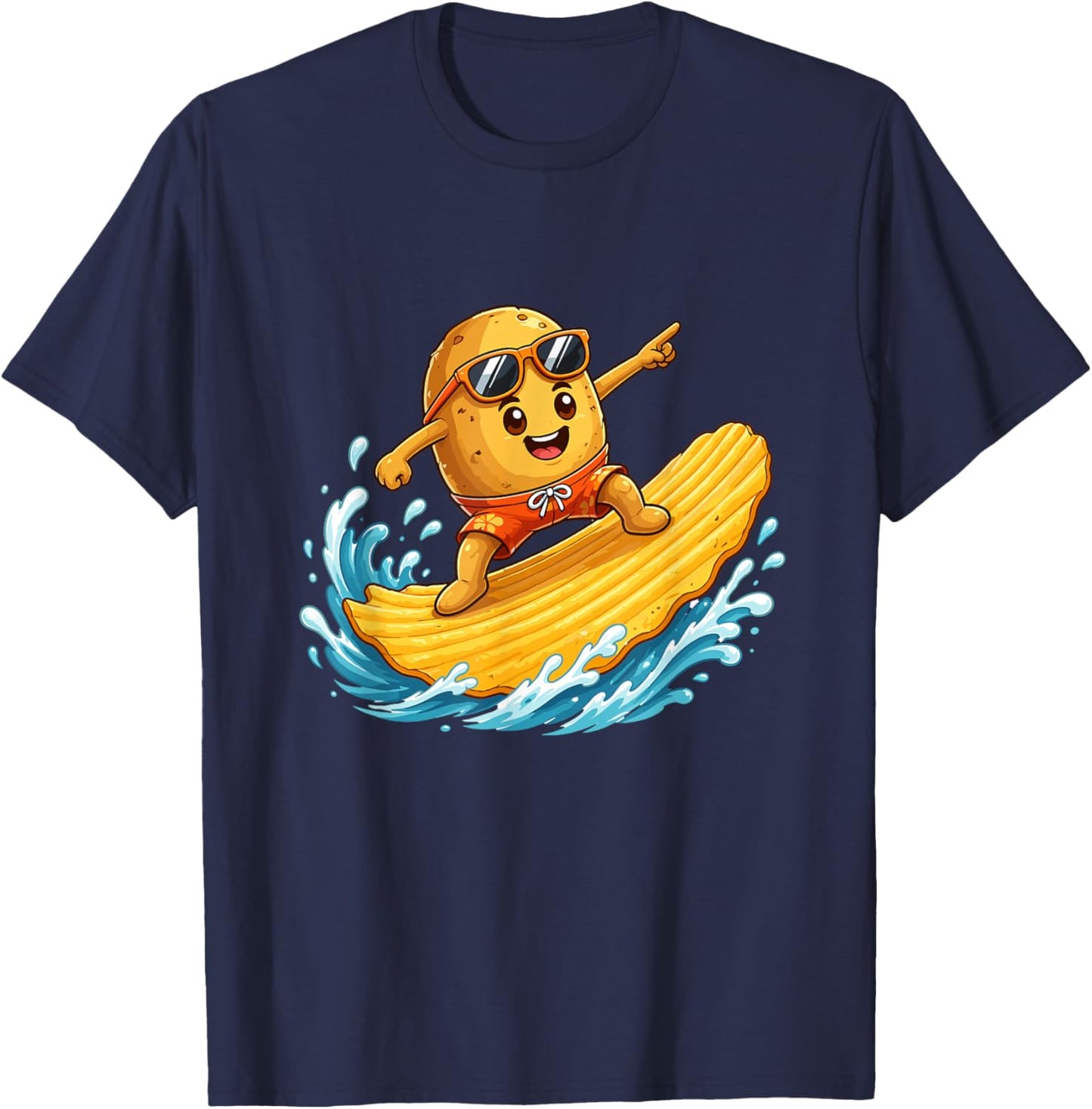 Surfing Potato Chip Wave Cool Sunglasses T-Shirt - T-Shirt | Navy