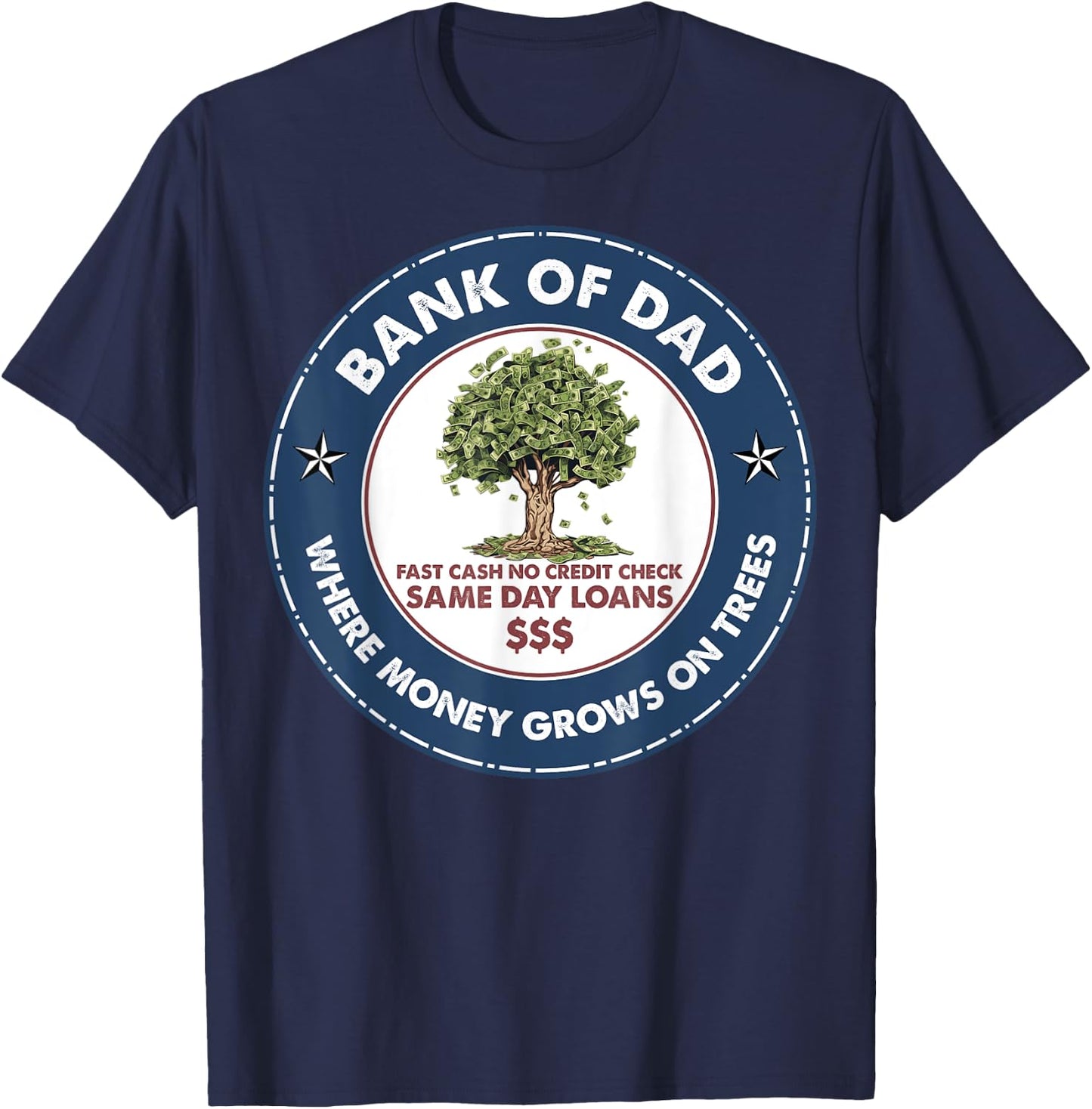 Funny Father Bank Shirt Fast Cash No Credit Check Dad Jokes T-Shirt - T-Shirt | Navy