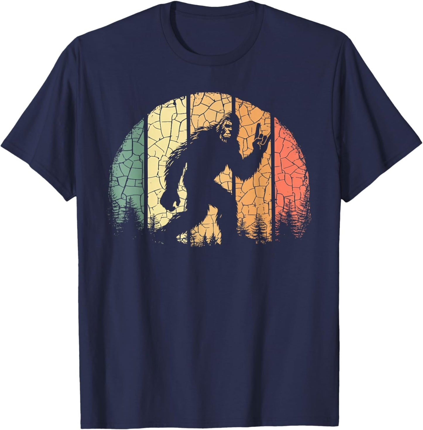 Vintage Bigfoot Lover Yeti Funny Sasquatch Rock On Forest T-Shirt - T-Shirt | Navy