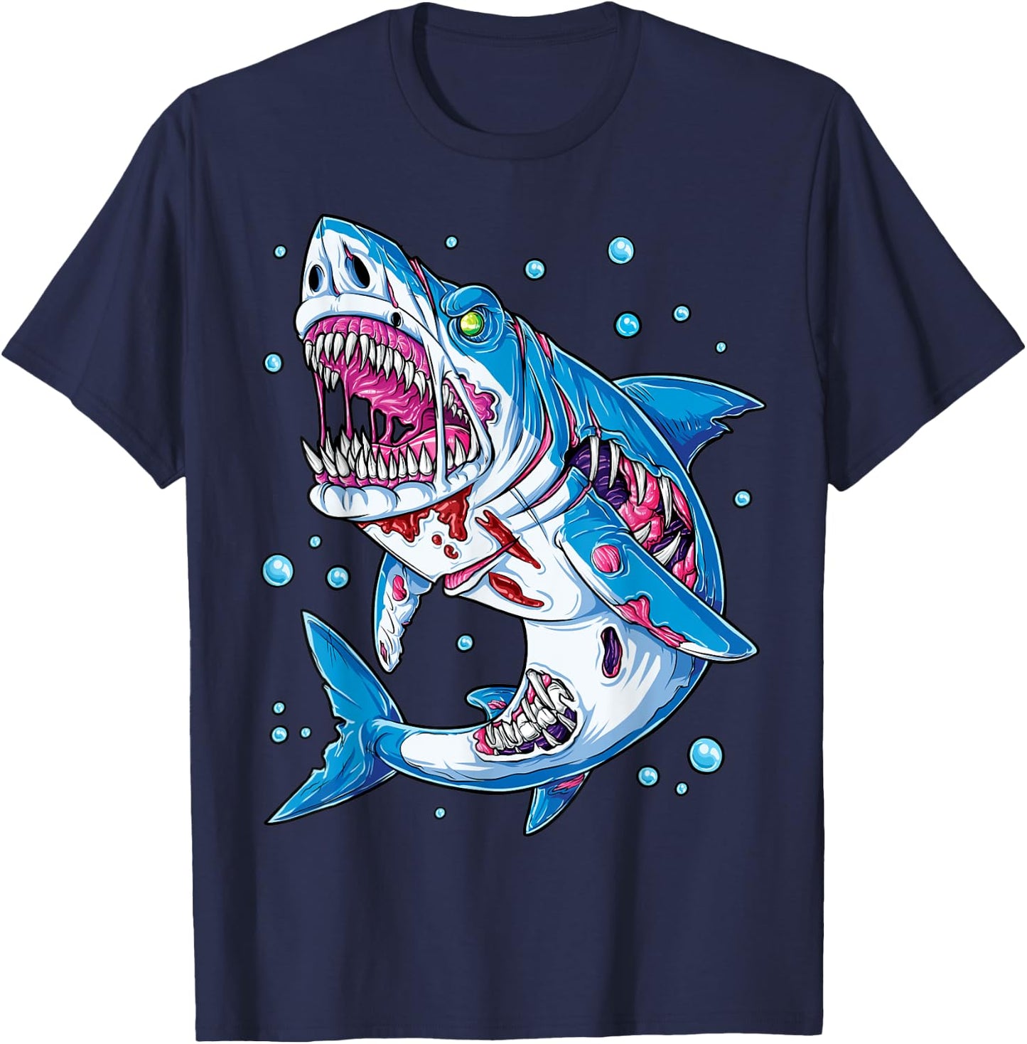 Shark Zombie Halloween Boys Men Skeleton Skull Rib Cage T-Shirt - T-Shirt | Navy