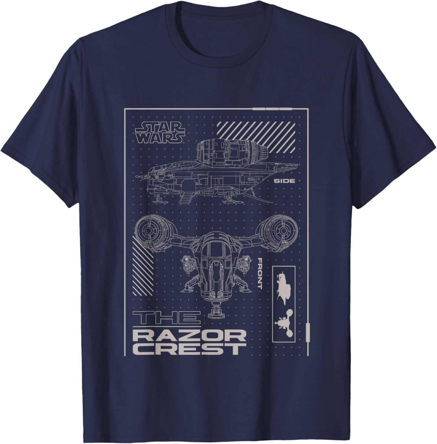 Star Wars Classic Razor Crest Blueprint T-Shirt - T-Shirt | Navy