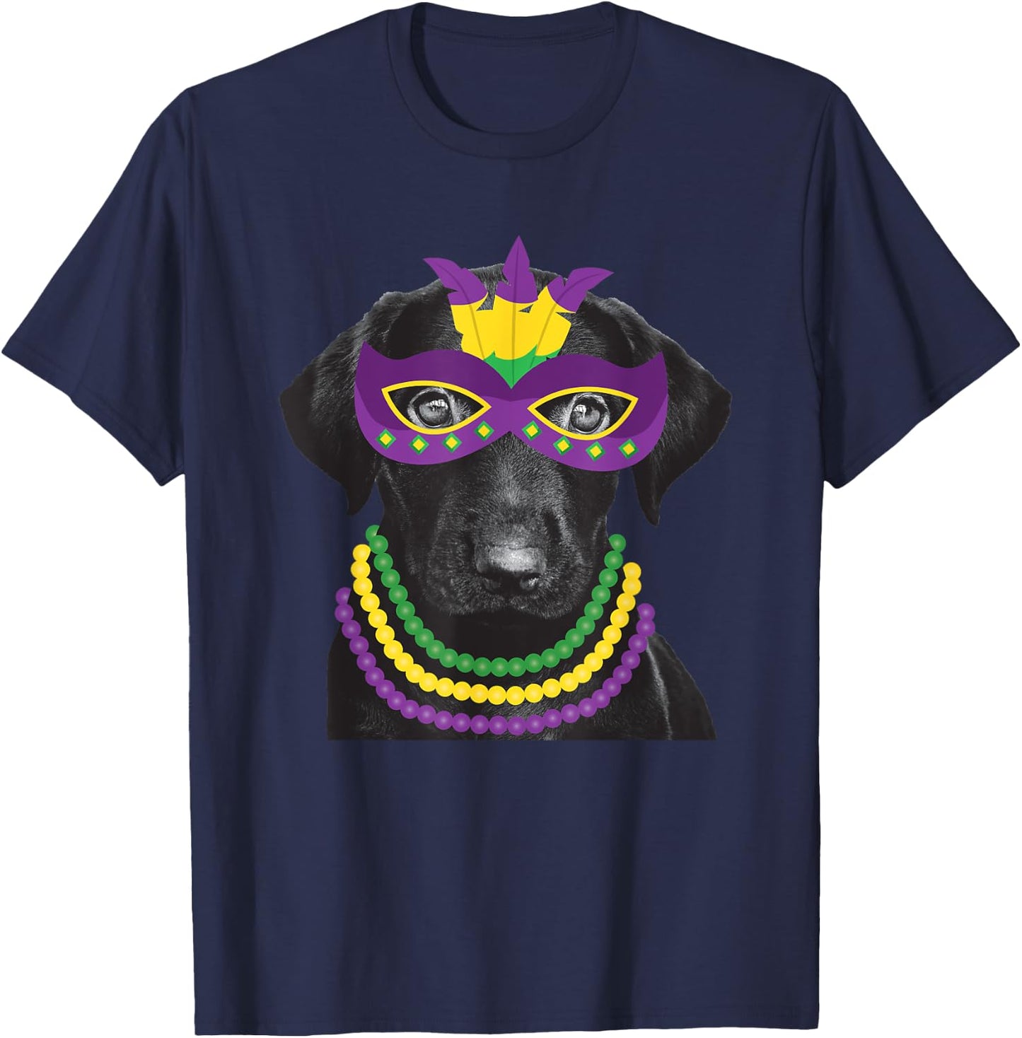 Labrador Retriever Mardi Gras Dog Beads Costume Women Girls Kids T-Shirt - T-Shirt | Navy