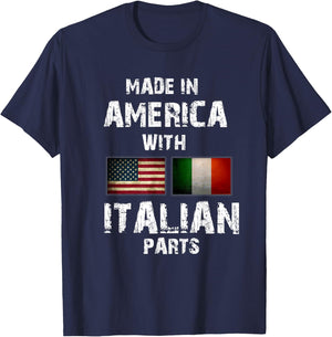 Made in America with Italian Parts Funny Gift Italy Flag T-Shirt - T-Shirt | Navy