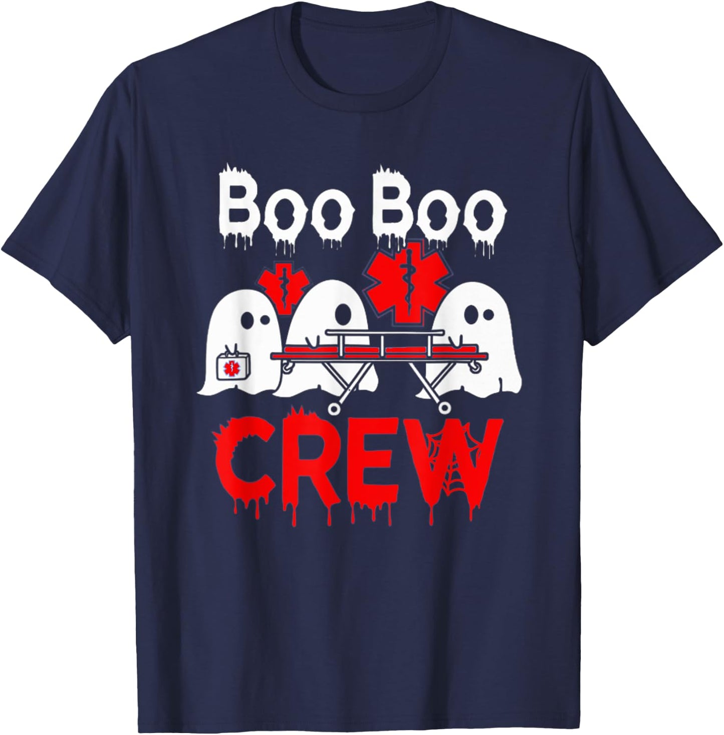 Ghost Boo Boo Crew EMT Paramedic Nurse Halloween T-Shirt - T-Shirt | Navy