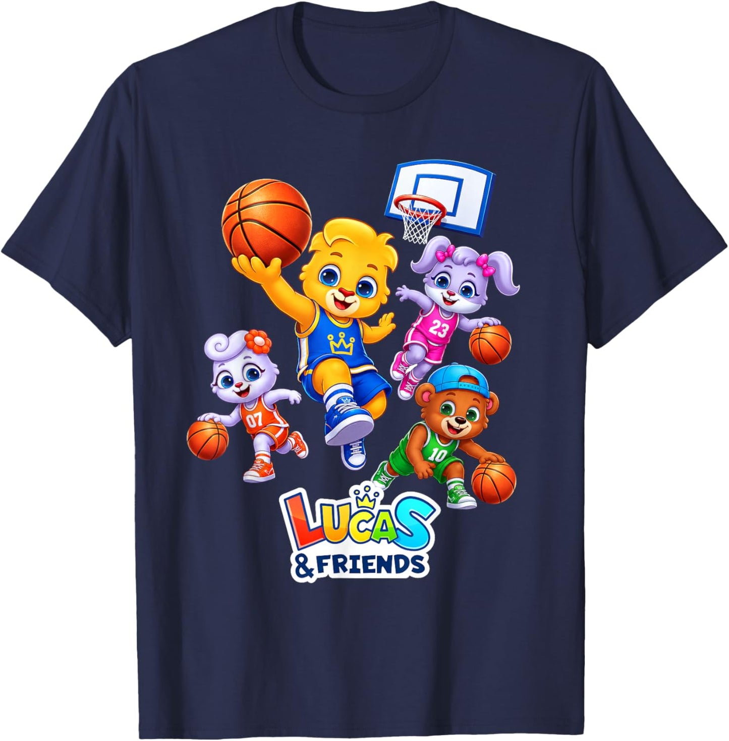 Lucas & Friends Kids Basketball Team Characters Sports T-Shirt - T-Shirt | Navy