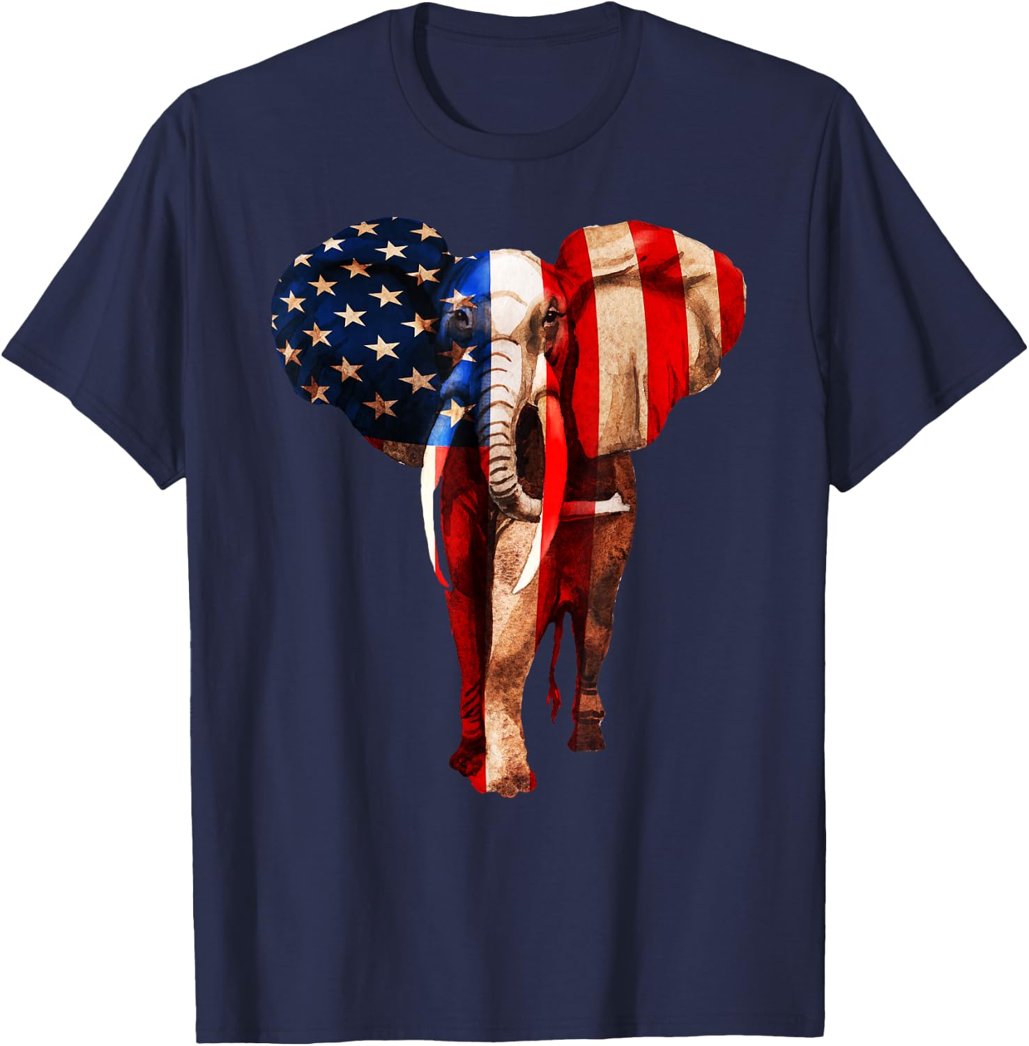 July 4th USA American Flag - African Elephant T-Shirt - T-Shirt | Navy