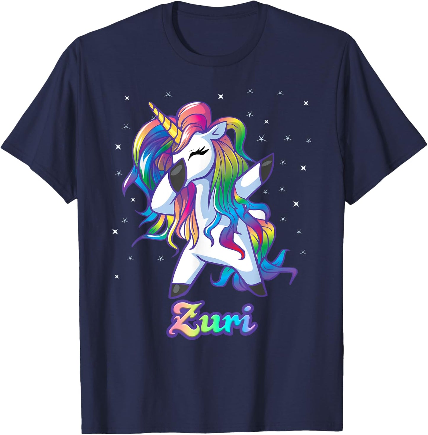 ZURI Name Personalized Custom Rainbow Unicorn Dabbing T-Shirt - T-Shirt | Navy