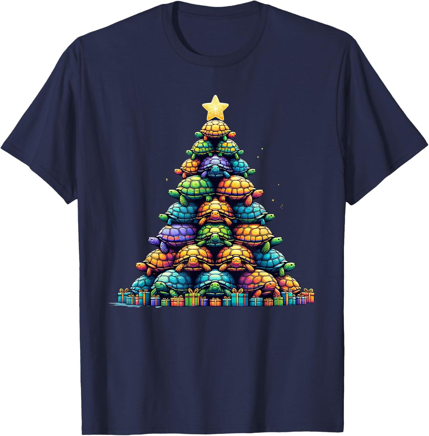 Turtle Tree Christmas Tree Adorable Turtle Christmas Tree T-Shirt - T-Shirt | Navy