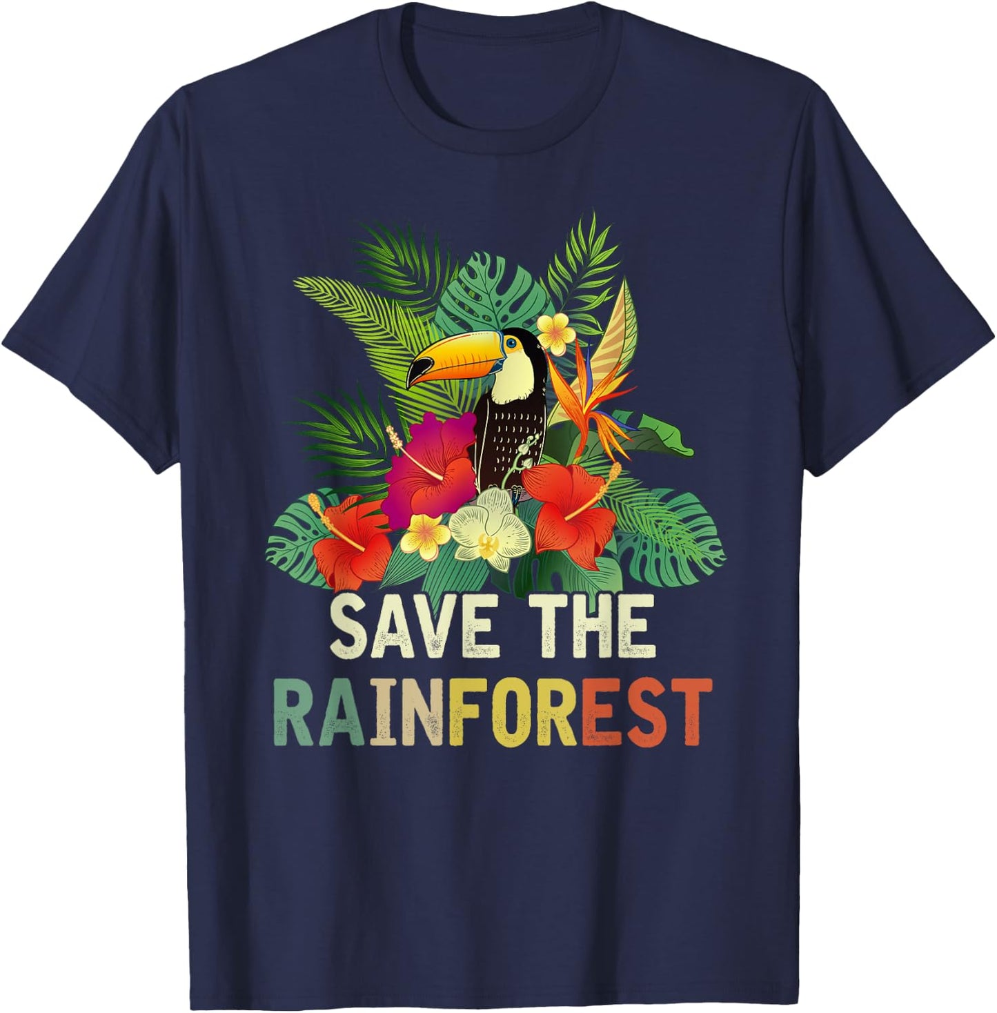 Retro Style Save The Rainforest Earth Day Gift T-Shirt - T-Shirt | Navy