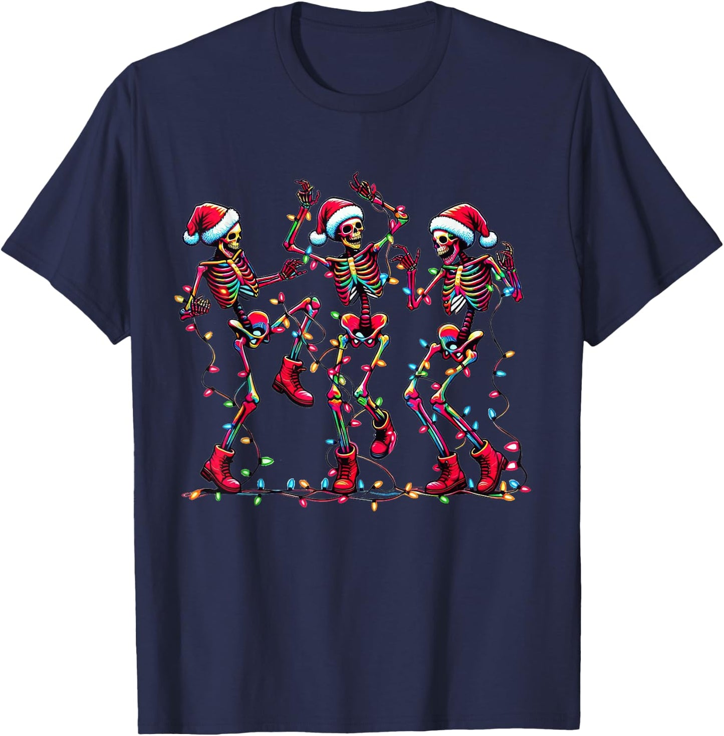 Christmas Skeleton Santa Dancing Lights T-Shirt - T-Shirt | Navy