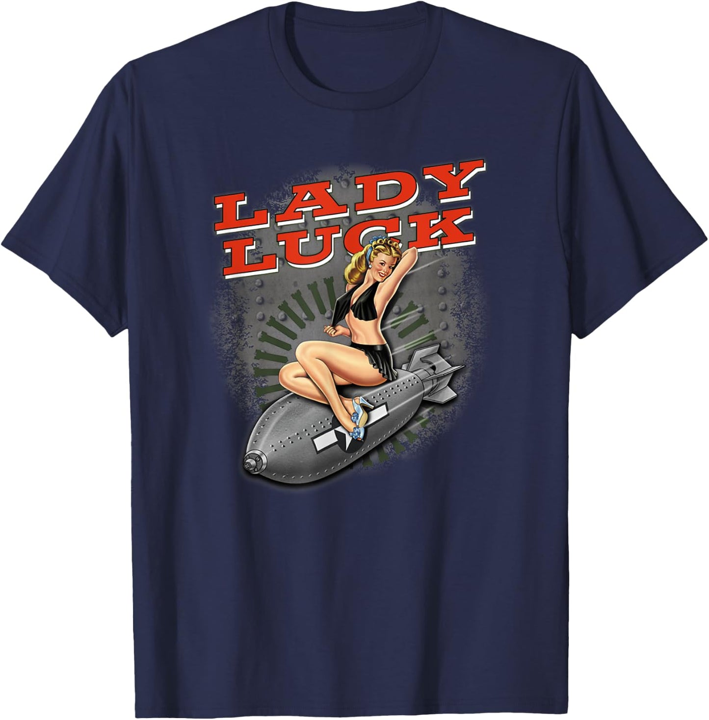 Lady Luck" Super nice Bomber nose art T-Shirt - T-Shirt | Navy