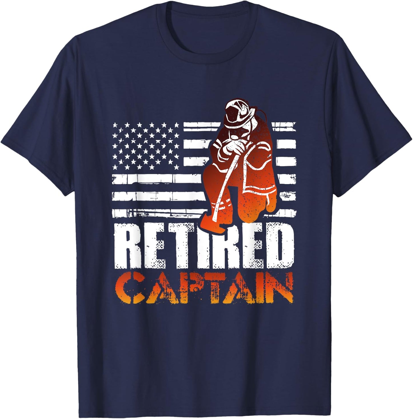 Retired American Firefighter Captain Retirement Gift T-Shirt - T-Shirt | Navy