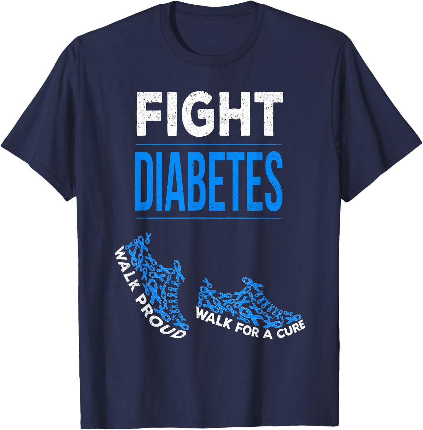 Fight Diabetes Walk for a Cure Awareness Ribbon T1D Type 1 T-Shirt - T-Shirt | Navy