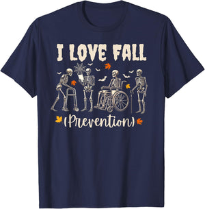 Funny Skeleton I Love Fall Prevention Fall Physical Therapy T-Shirt - T-Shirt | Navy