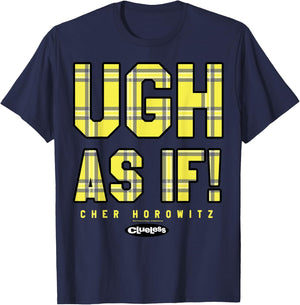 Clueless Ugh As If Checkered Cher's Quote Graphic T-Shirt - T-Shirt | Navy
