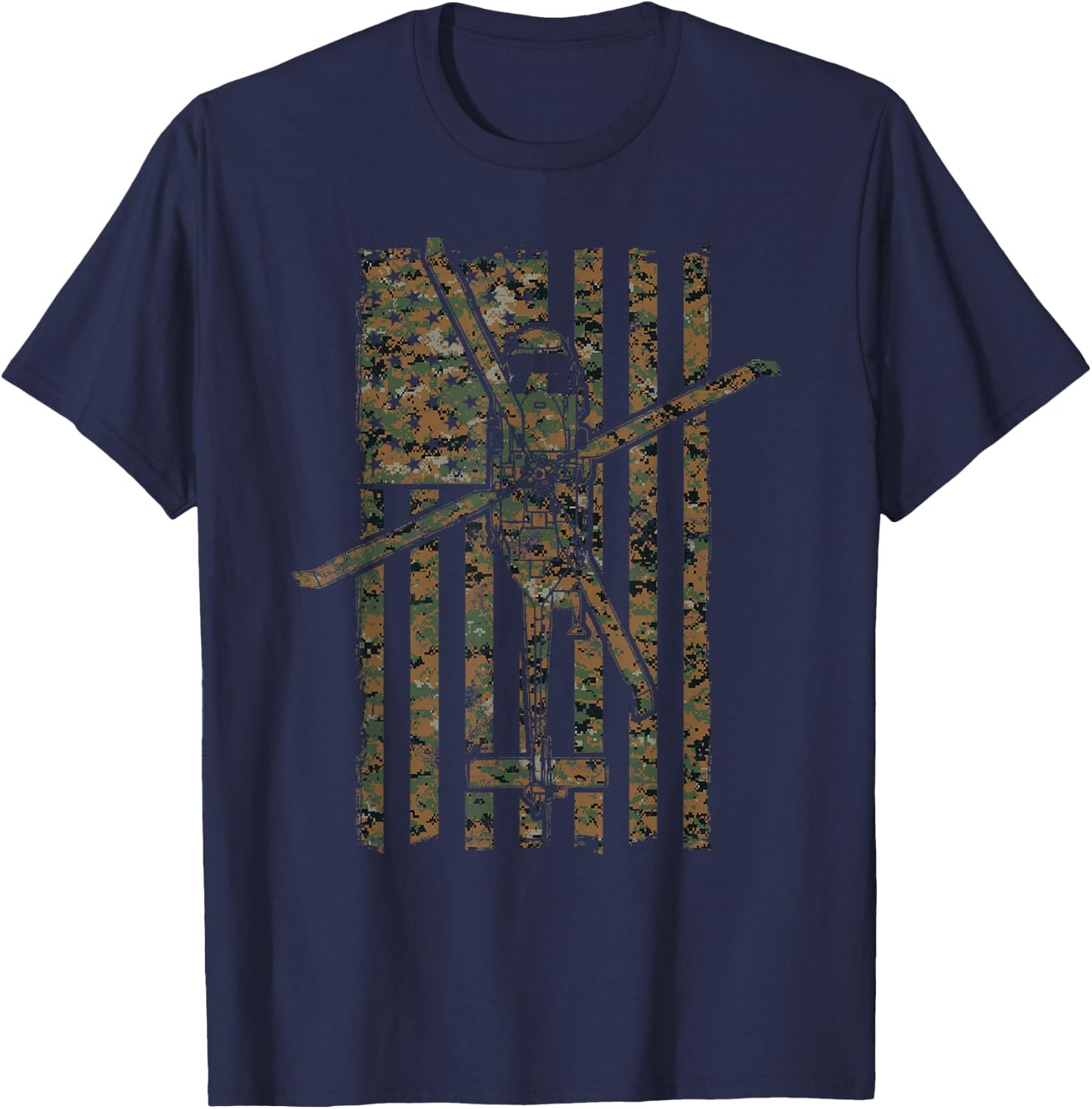 SH-60 Sea Hawk Helicopter Woodland Camo Vintage Flag T-Shirt - T-Shirt | Navy