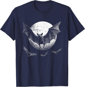 Gothic Bat Halloween Full Moon Horror Vampire Spooky Goth T-Shirt - T-Shirt | Navy
