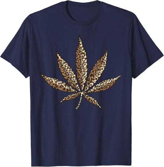 Cool Leopard Print Marijuana Leaf | Funny Animal Skin Gift T-Shirt - T-Shirt | Navy