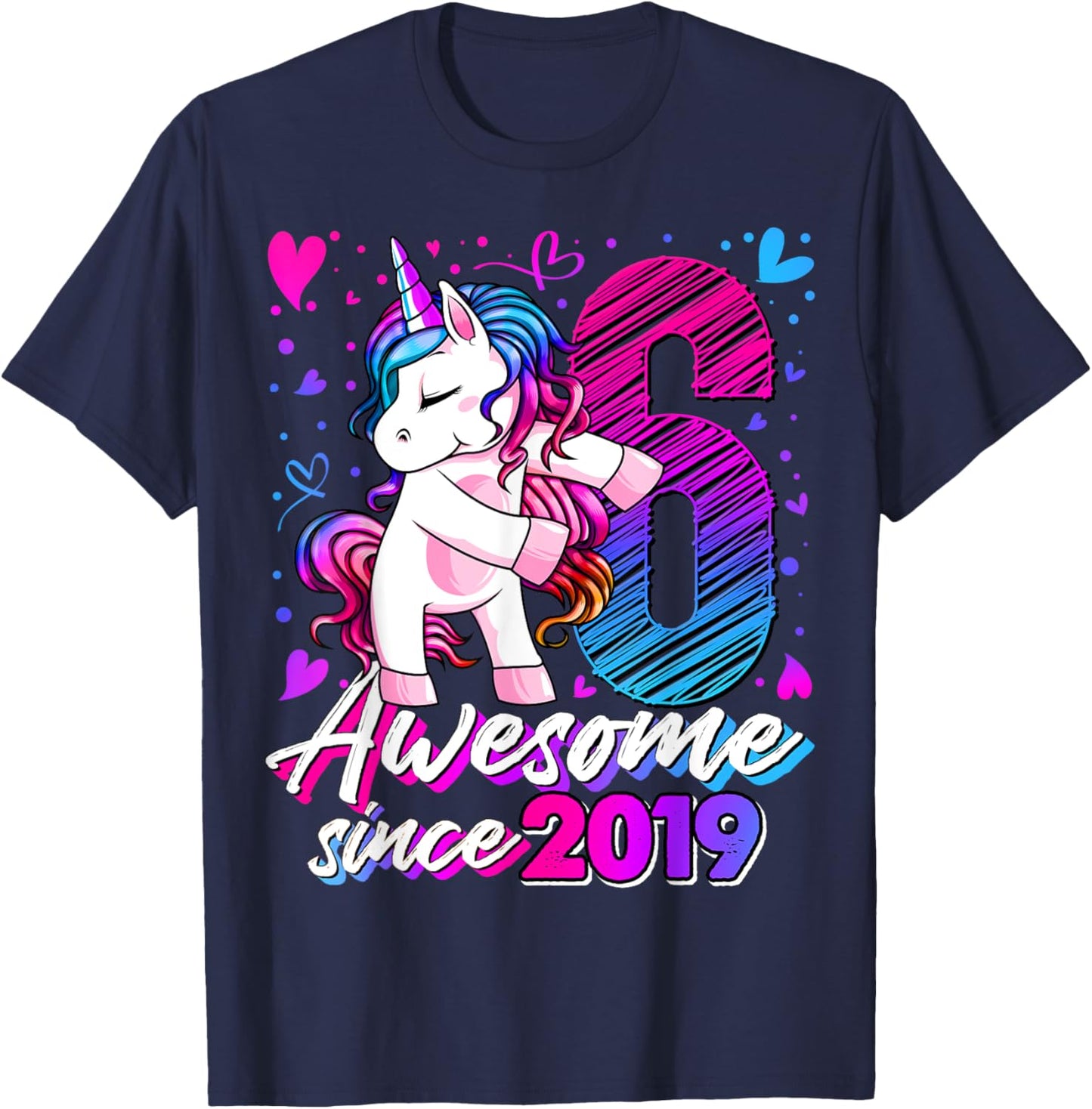6 Year Old Unicorn Gifts For Girls 6th Birthday Girl Party T-Shirt - T-Shirt | Navy