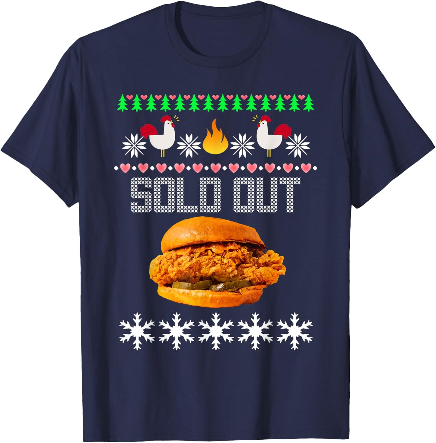 Funny Spicy Chicken Sandwich Ugly Christmas Sweater Shirt T-Shirt - T-Shirt | Navy