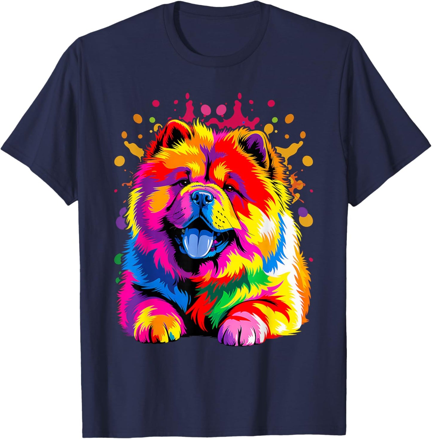 Watercolor Colorful Dogs Chow Chow T-Shirt - T-Shirt | Navy