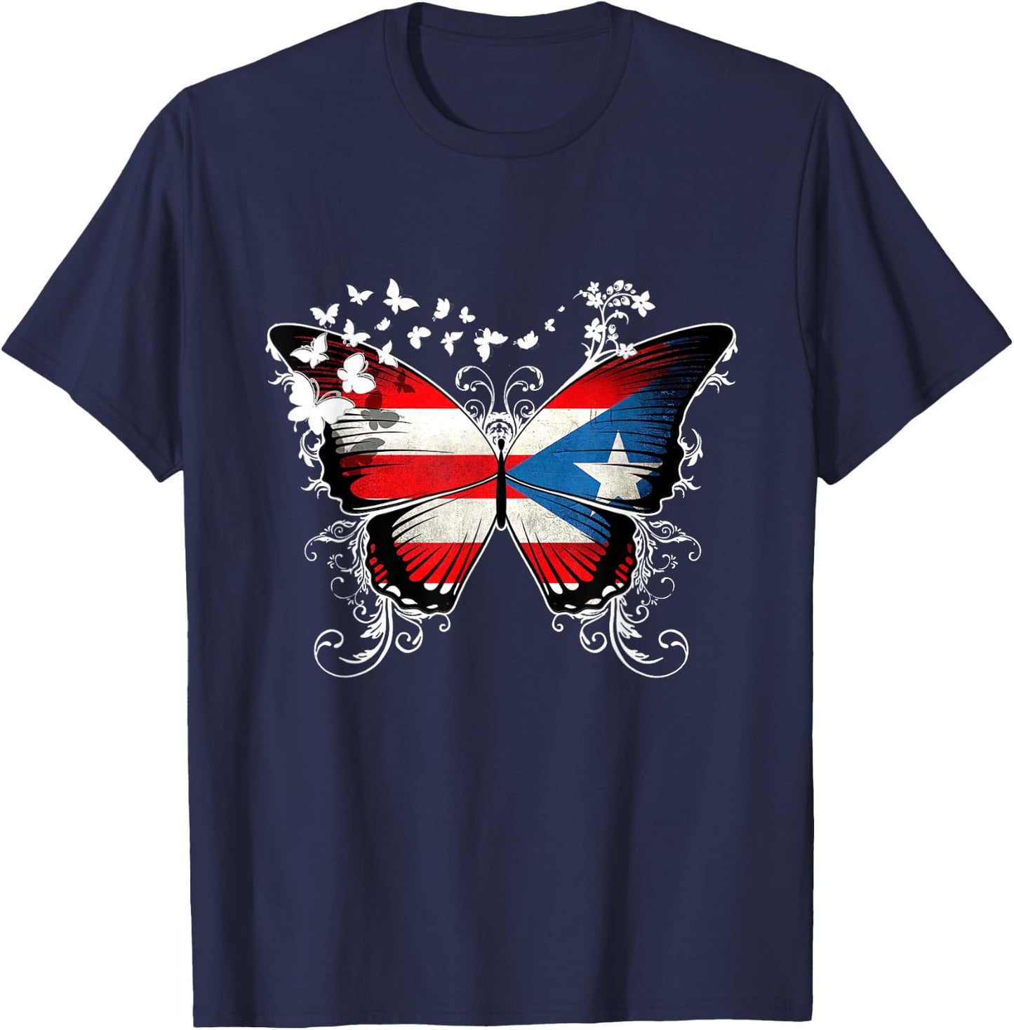 Puerto Rico Flag Shirt Butterfly Graphic T Shirt T-Shirt - T-Shirt | Navy