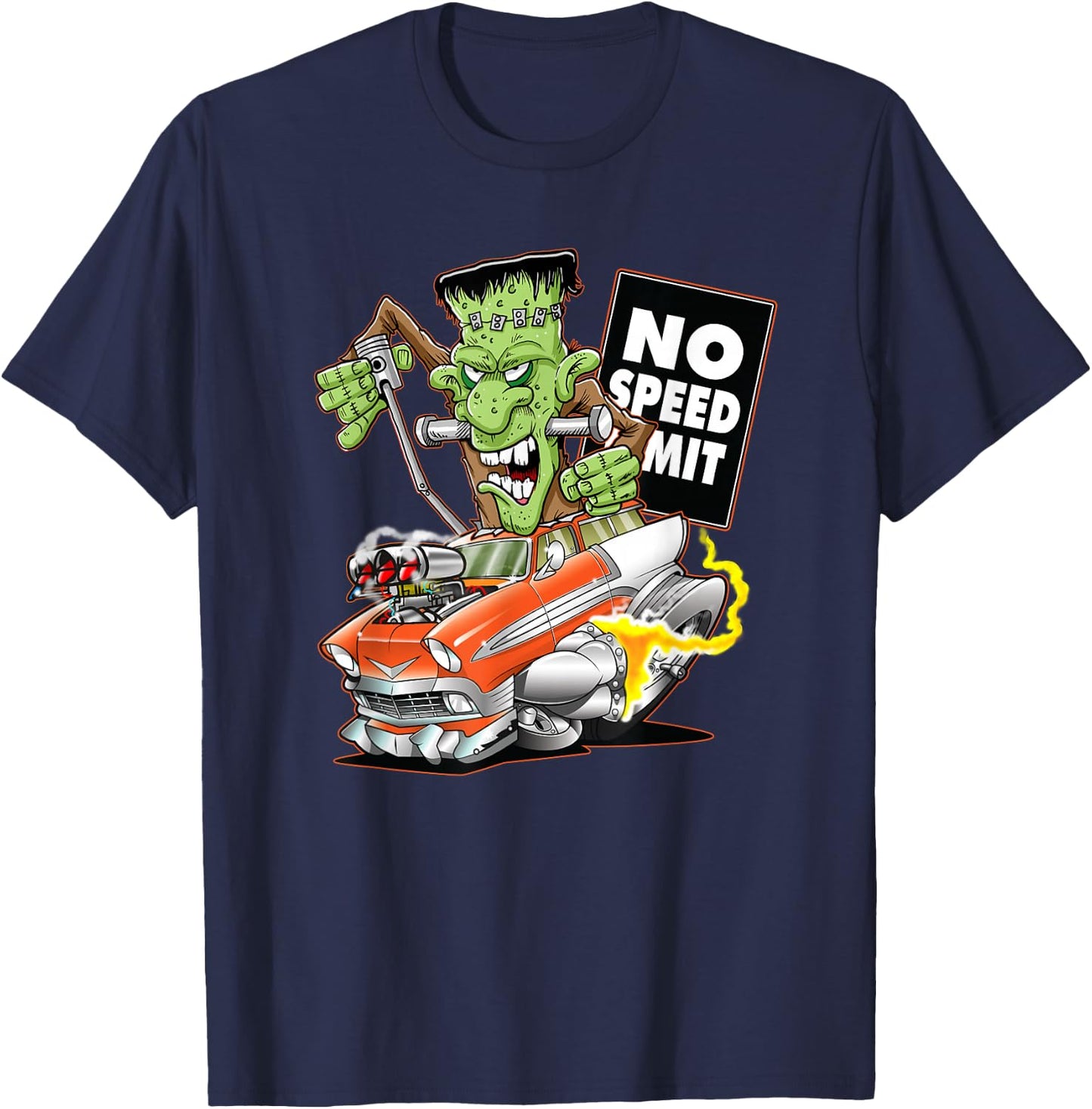 1956 Funny Cartoon Hot Rod Monster Vintage Car T-Shirt - T-Shirt | Navy