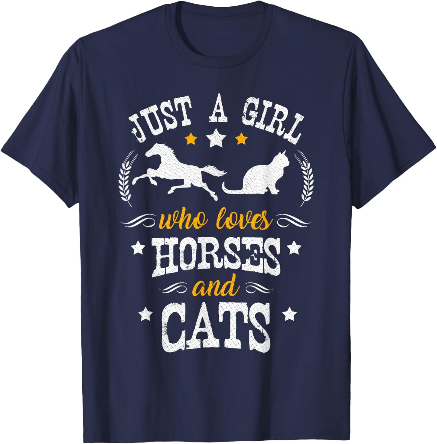Horse Lover - Just A Girl Who Loves Horses & Cats T-Shirt - T-Shirt | Navy