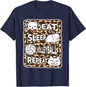 Eat Sleep Volleyball Repeat Girl Boy Volleyball Lover Outfit T-Shirt - T-Shirt | Navy