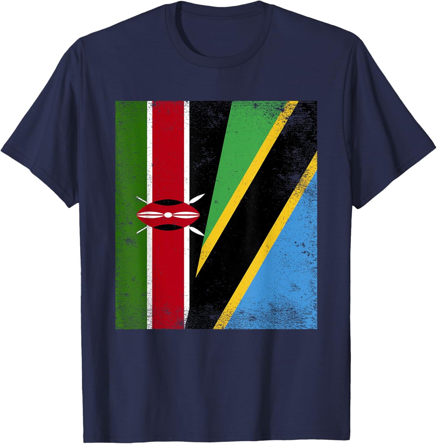 Kenya Tanzania Half Flag Kenyan Tanzanian Roots T-Shirt - T-Shirt | Navy