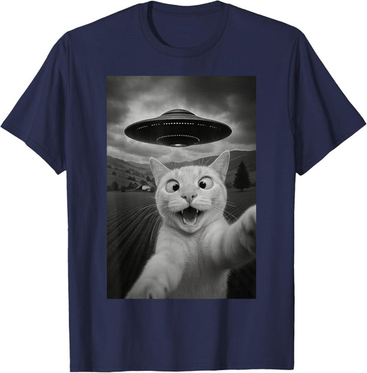 Cat Selfie UFO Graphic Funny Men Women Kids Funny Cat Shirts T-Shirt - T-Shirt | Navy