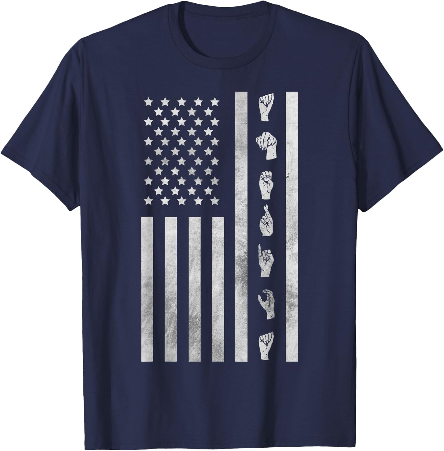 American Flag ASL Shirt American Sign Language America USA Women Kids Men T-Shirt - T-Shirt | Navy