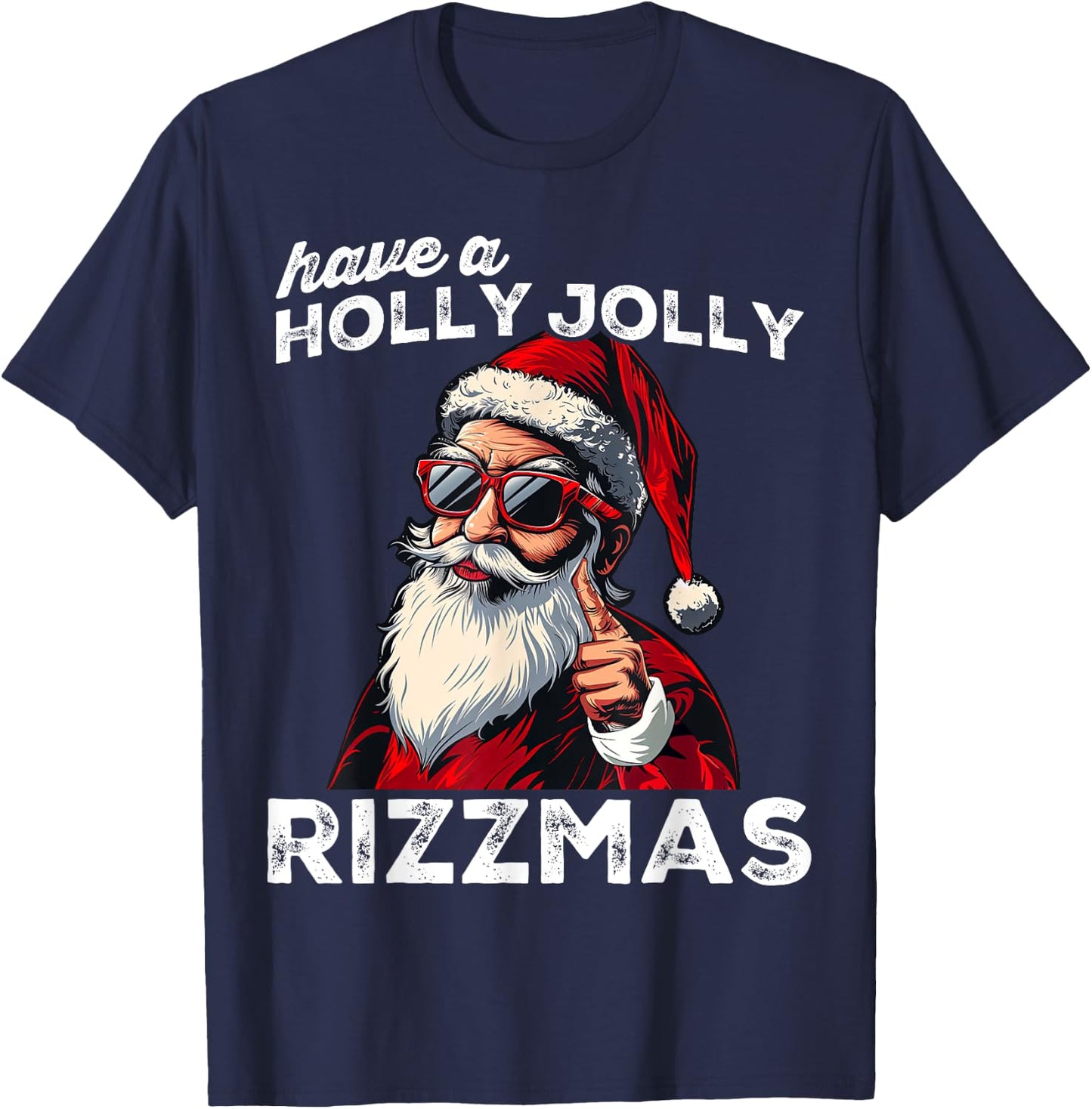 Mewing Santa Mew Funny Santa Meme Rizz Rizzmas Christmas T-Shirt - T-Shirt | Navy