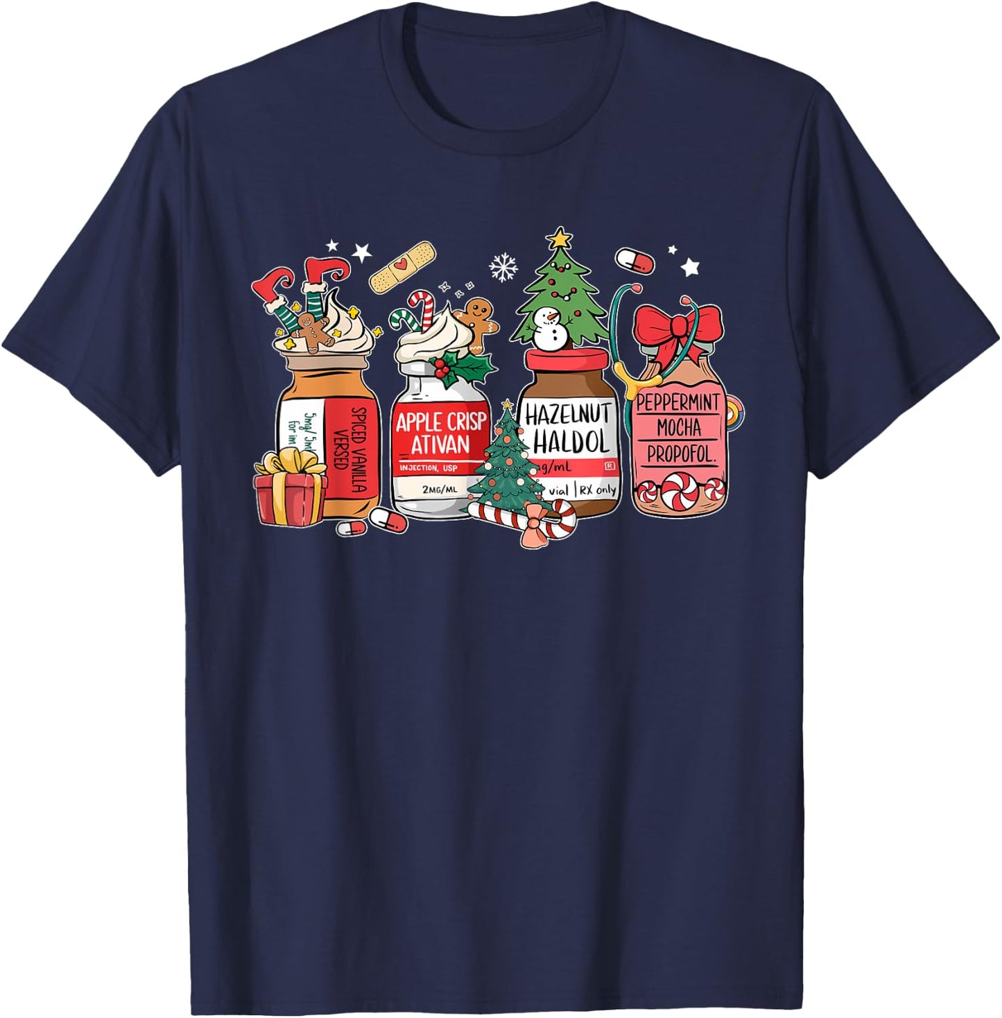 Christmas Nurse Funny Peppermint Mocha Propofol ER ED ICU RN T-Shirt - T-Shirt | Navy