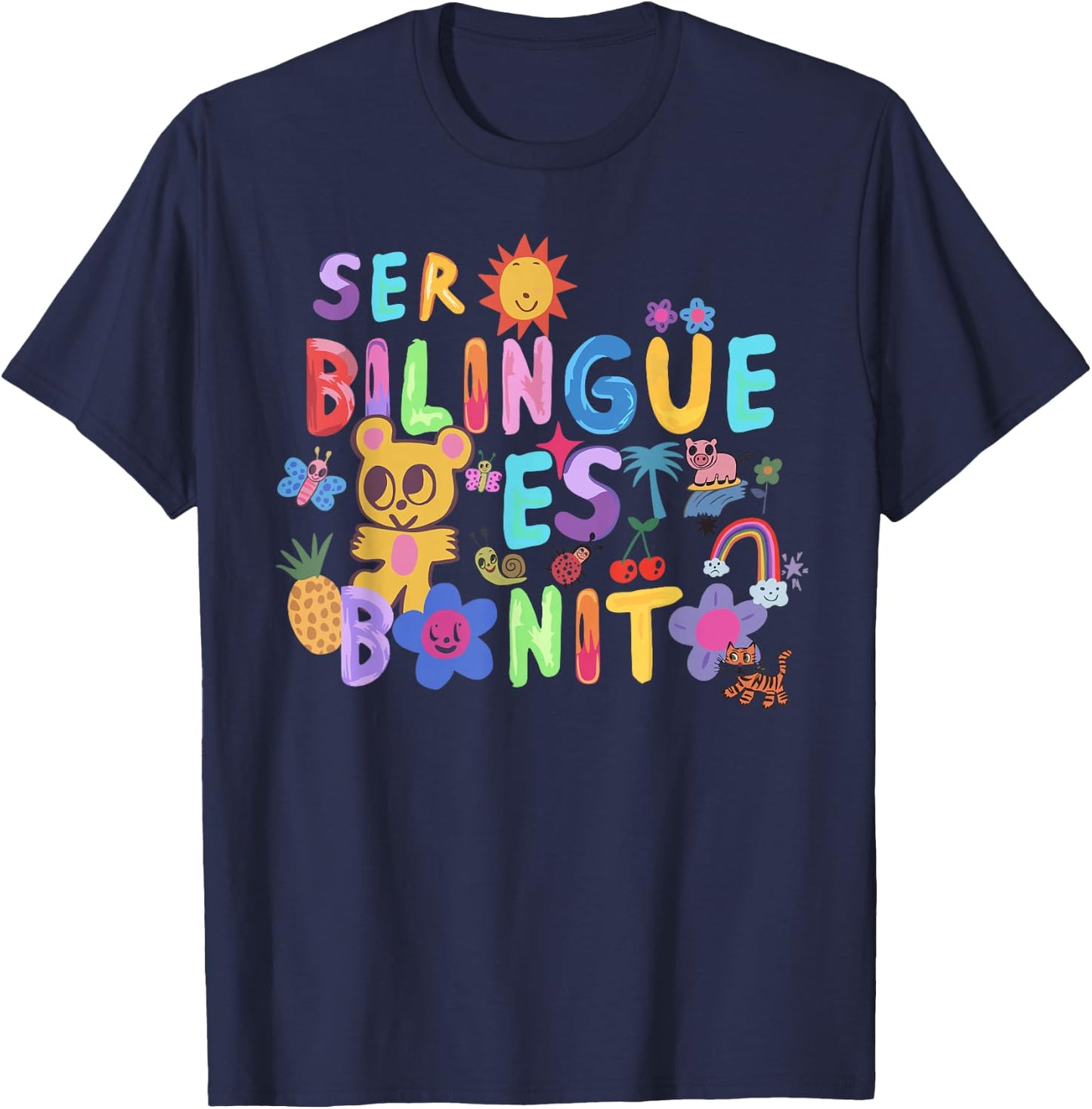 Ser Bilingüe ES Bonito Colorful Teddy Spanish, Bilingual T-Shirt - T-Shirt | Navy