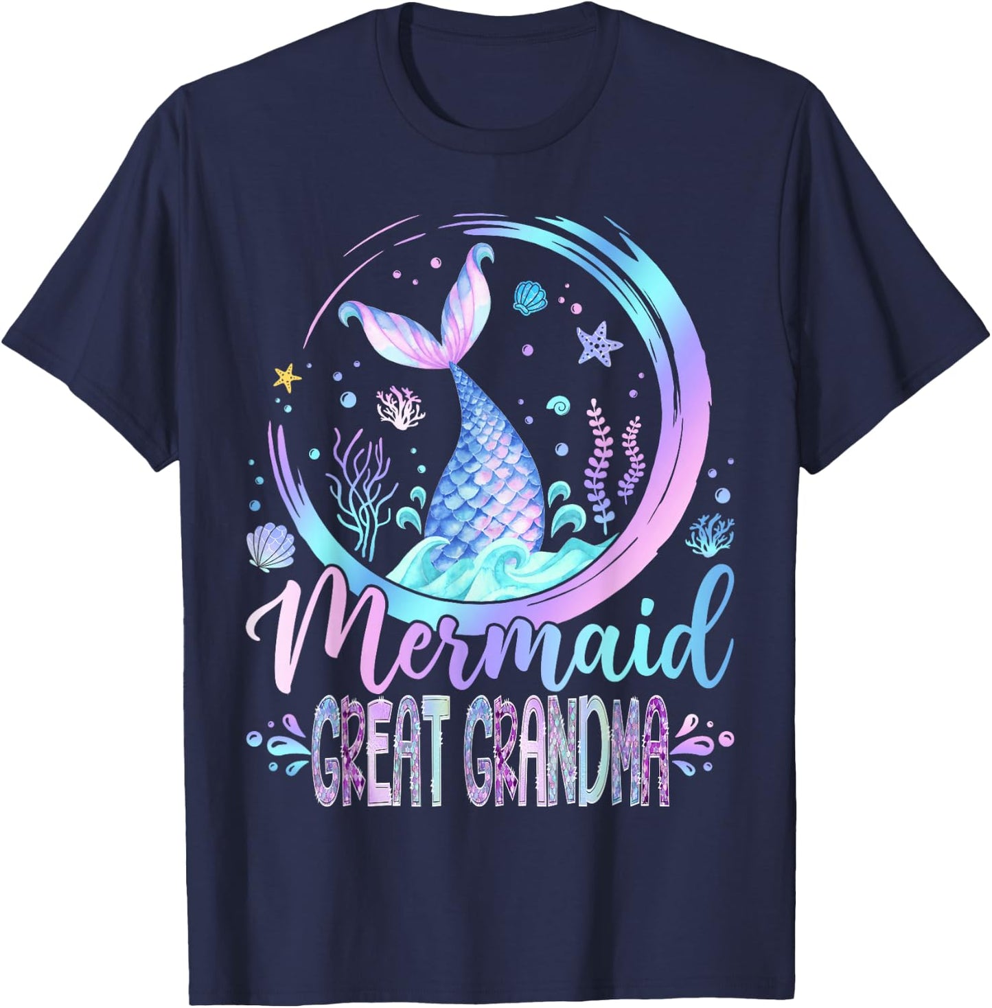 Mermaid Great Grandma Family Matching Girl Birthday Party T-Shirt - T-Shirt | Navy