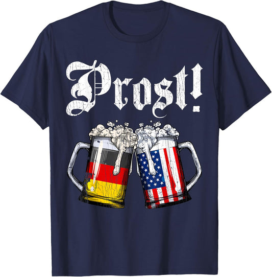 Prost Beer German American Flag Oktoberfest Men Women Mug T-Shirt - T-Shirt | Navy