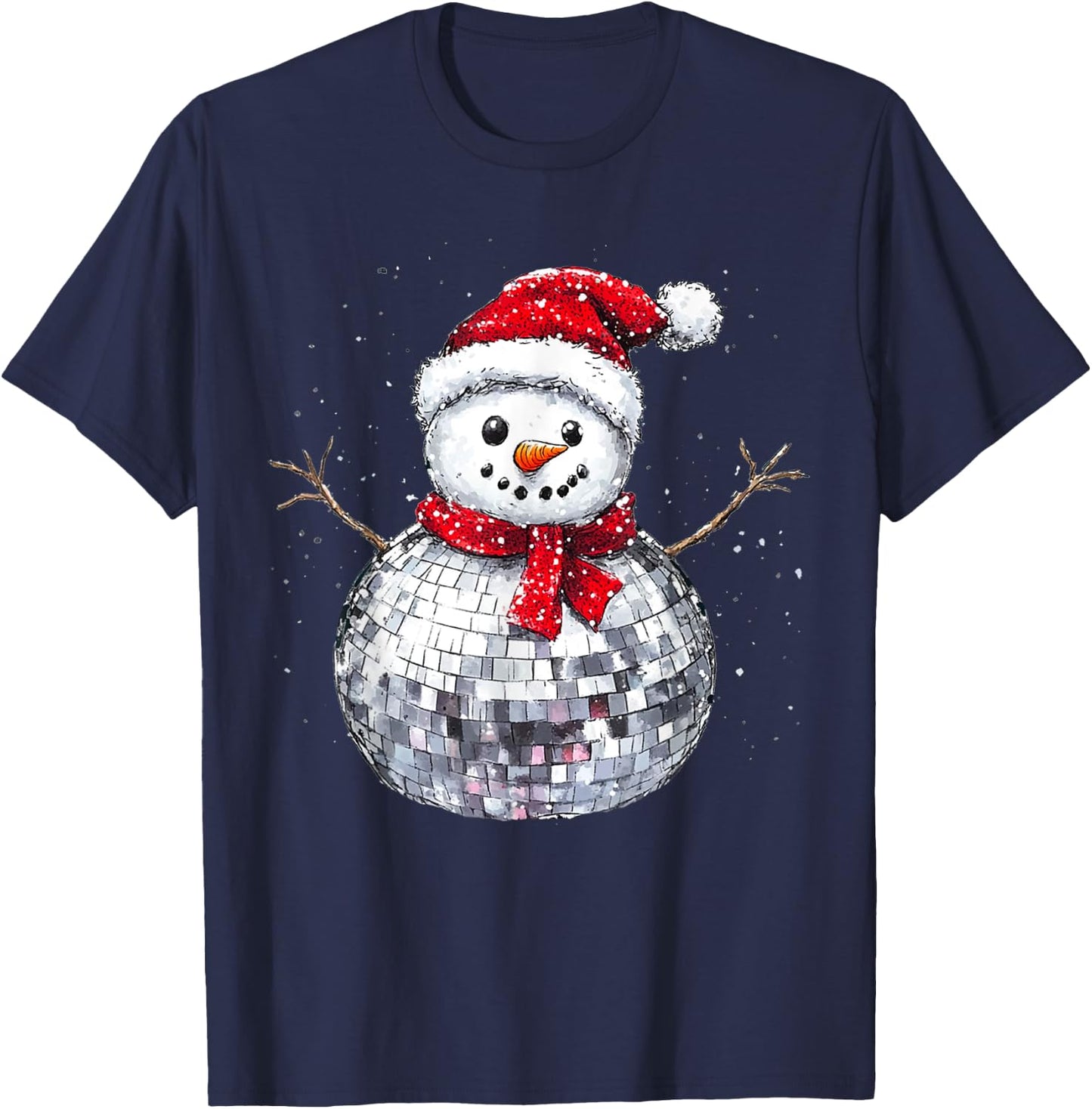 Snowman Christmas Retro Santa Hat Disco Ball Matching Family T-Shirt - T-Shirt | Navy