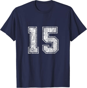 Number 15 Vintage Fifteen Sports Design T-Shirt - T-Shirt | Navy