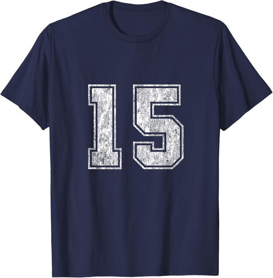 Number 15 Vintage Fifteen Sports Design T-Shirt - T-Shirt | Navy