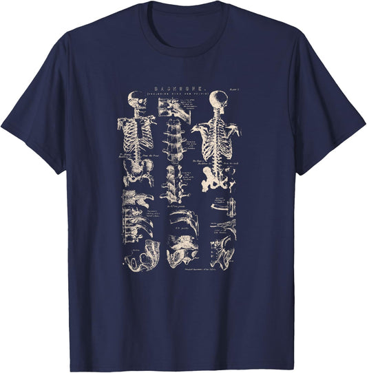 Vintage Backbone Illustration Human Anatomy Medical Science T-Shirt - T-Shirt | Navy