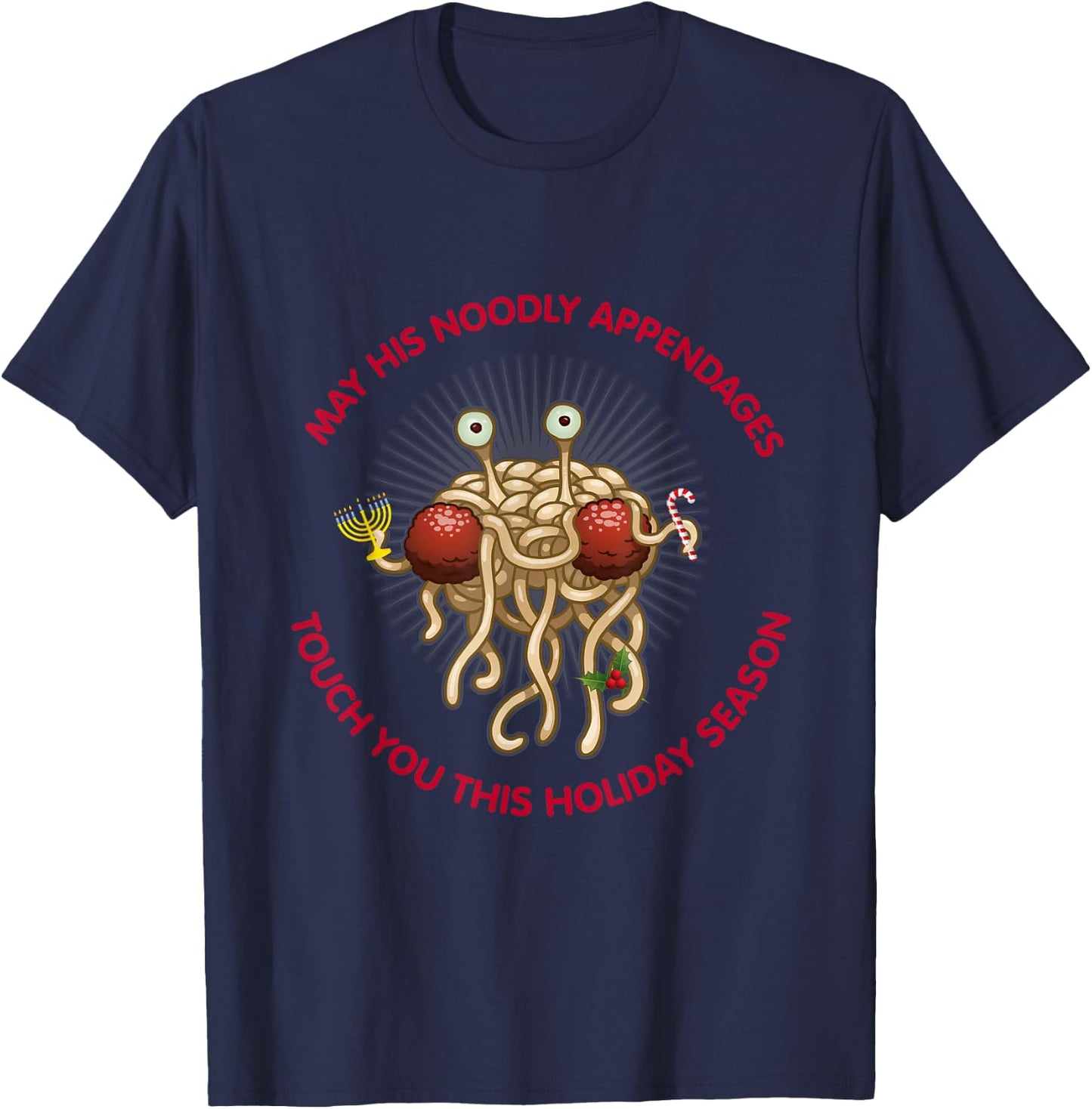Flying Spaghetti Monster Holiday Pastafarianism Christmas T-Shirt - T-Shirt | Navy